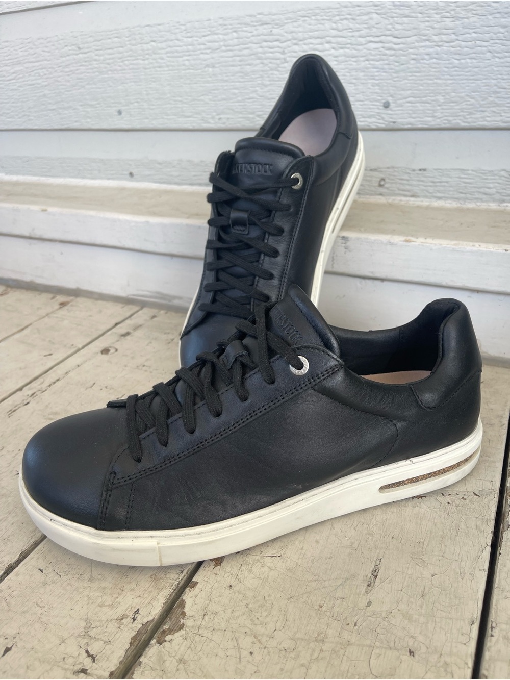 Birkenstock Black Leather Low-Top Sneakers with White Midsole
